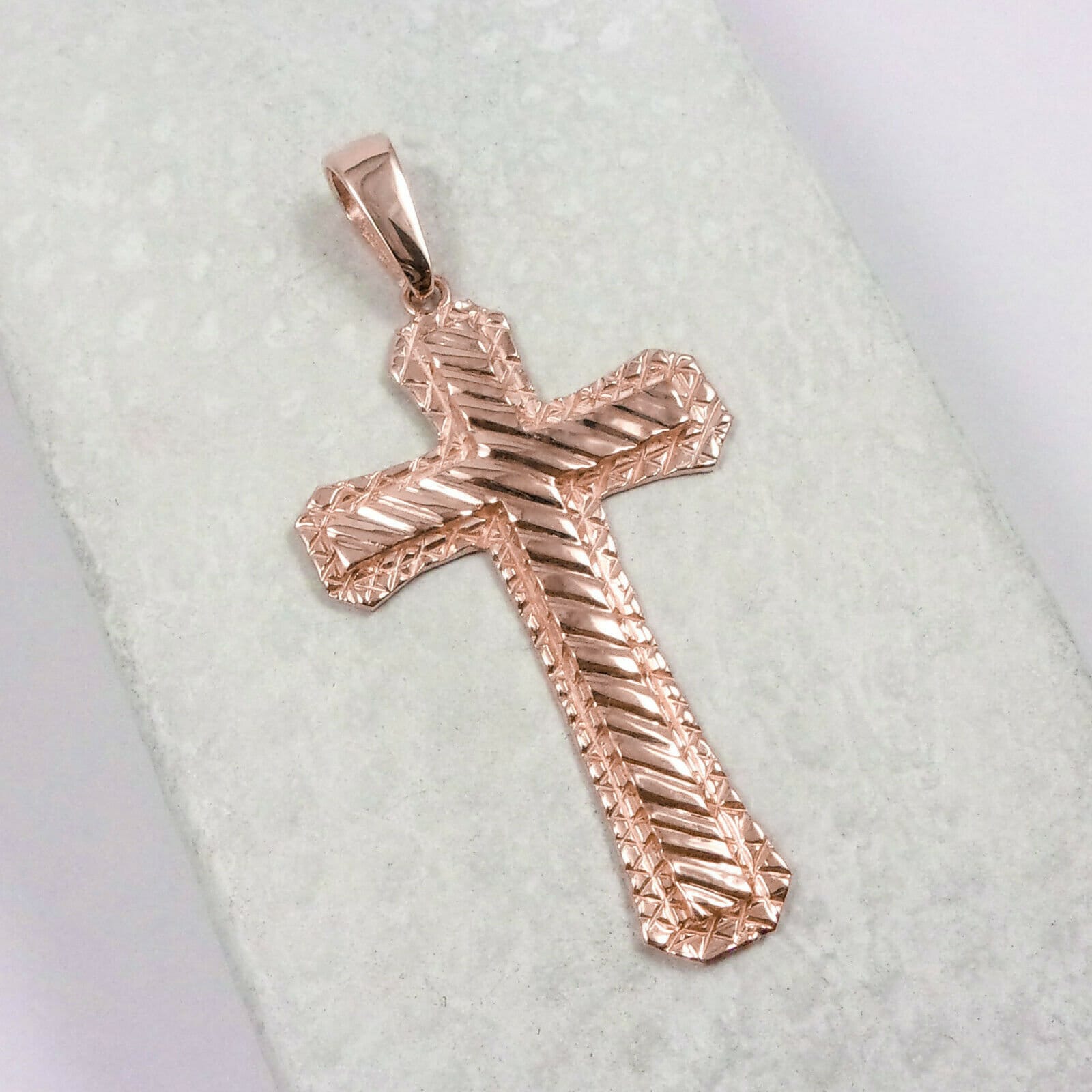 Solid 10K Rose Gold Diamond Cut Mens Cross Pendant 4.0 grams Etsy