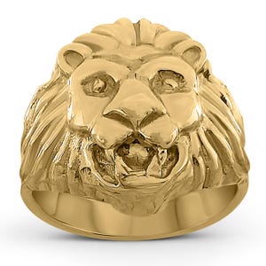 Solid 18K Yellow Gold Men&#39;s Lion Ring, Classic Gold Lion Ring, Unique Men&#39;s Jewelry, Luxury Lion Head Ring