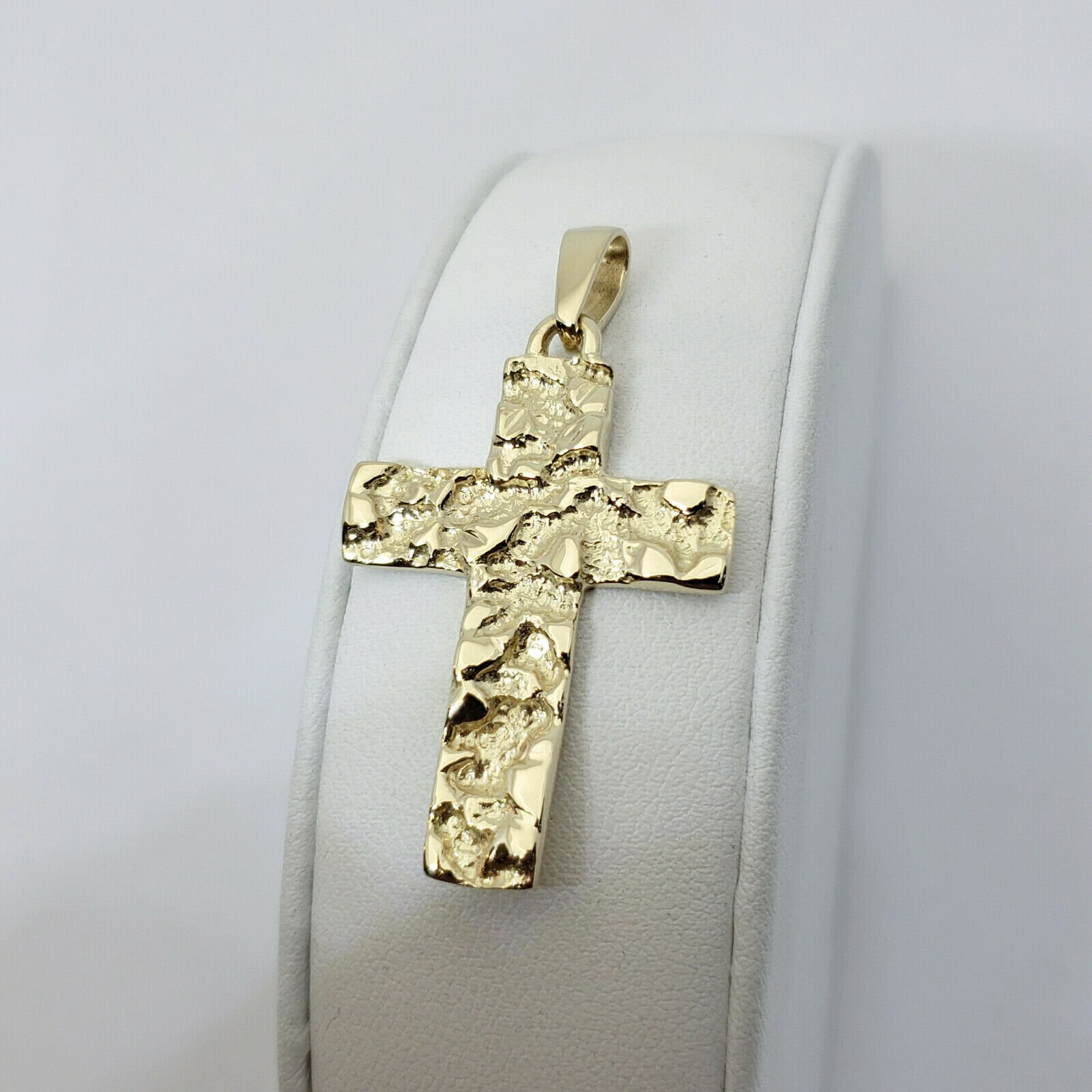Solid 10K Yellow Gold Mens Nugget Cross 