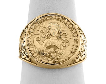 Anillo Virgo de oro amarillo de 10 quilates auténtico, anillo de oro con moneda del zodiaco para hombre, joyería astrológica.