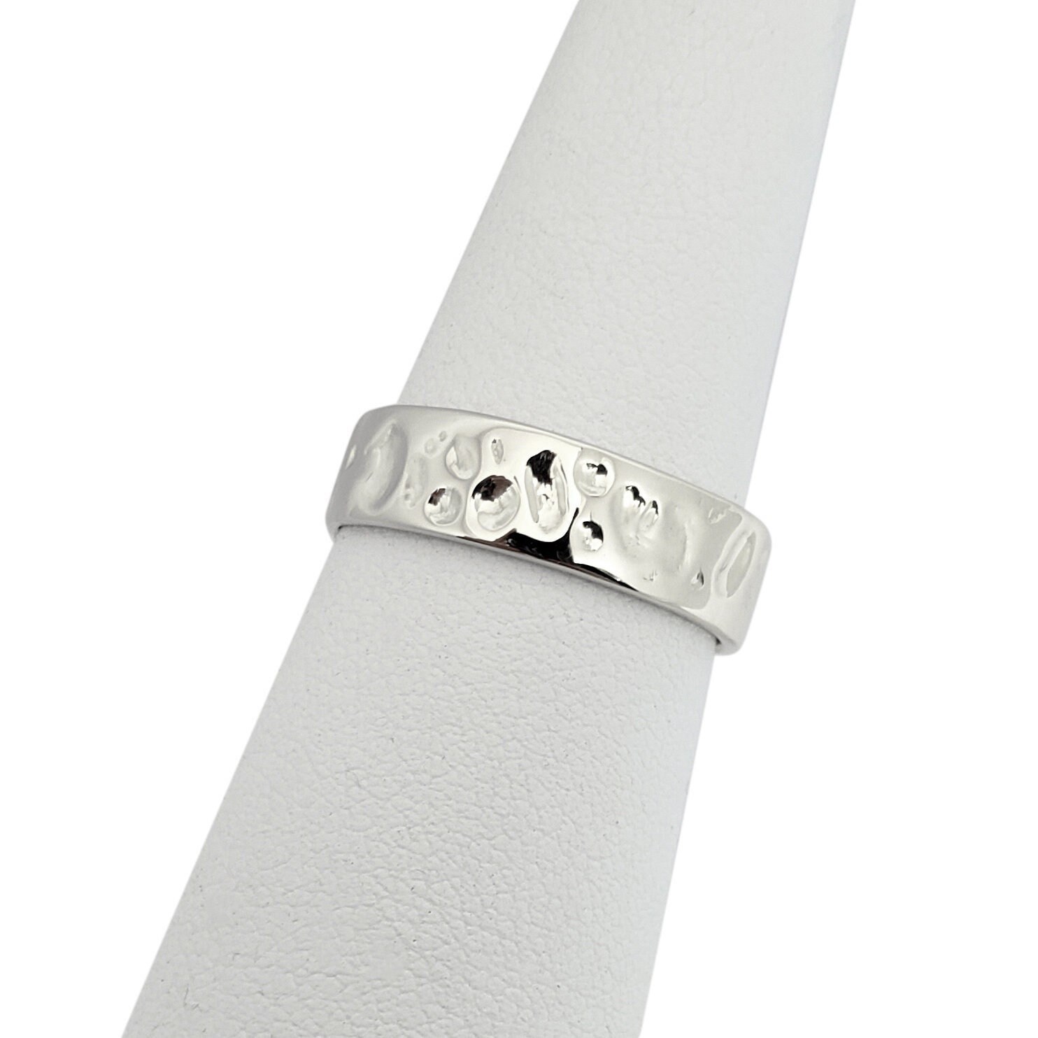 Solid 14K White Gold Hammered Ring Handmade Deep Band 6mm Sizes