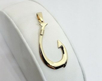 Solid 10K Yellow Gold Fish Hook Pendant 
