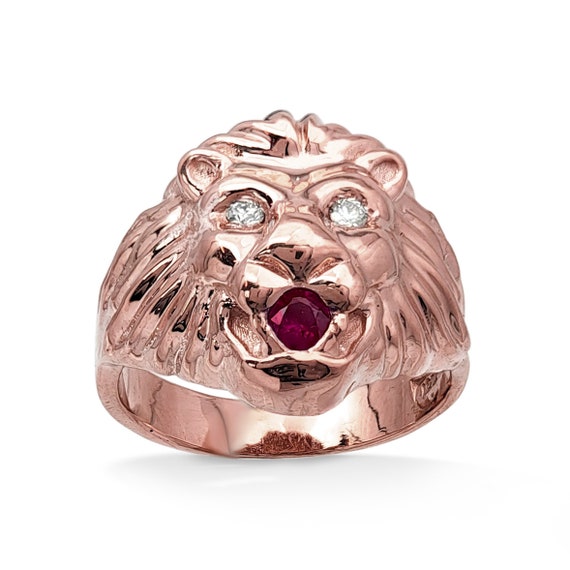 Solid 18k Gold Lion Ring with Diamond Eyes Size 5-15 | Jahda
