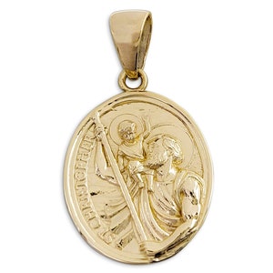 Real 14K Yellow Gold Saint Christopher Pendant, Patron Saint Protective Medallion