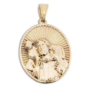 Solid 14K Yellow Gold Jesus Shepherd Pendant, Gold Lamb Of God Pendant, Gold Jesus Pendant, The Good Shepherd