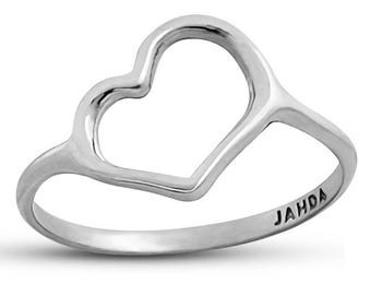 Solid 10K White Gold Heart Ring for Women Asymmetric Sleek Minimalist Ring