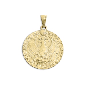 Real 10K Yellow Gold Scorpio Pendant, Zodiac Sign Coin Pendant Phoenix Astrology Jewelry