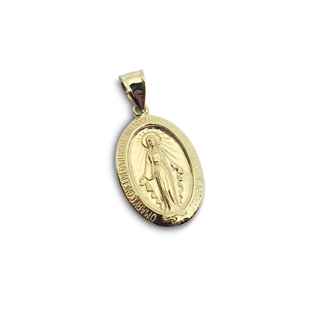 Solid 14K Yellow Gold Miraculous Medal Virgin Mary Pendant, 3/4 ...