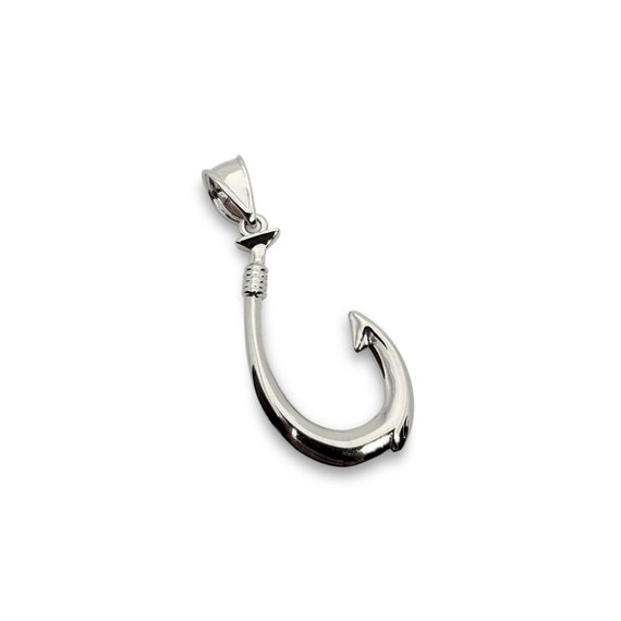 Solid 14K White Gold Fish Hook Pendant, Hawaiian Fish Hook Jewelry, 1 1/16  Long -  Canada