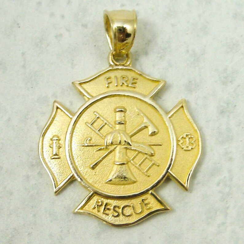 Solid 18K Yellow Gold Firefighter Fire Rescue Pendant
