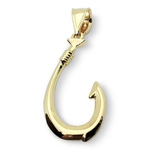 Real 14K Yellow Gold Fish Hook Pendant All Sizes Hawaiian Fish Hook Jewelry, Hawaiian Makau, Hei Matau, Polynesian Pendant