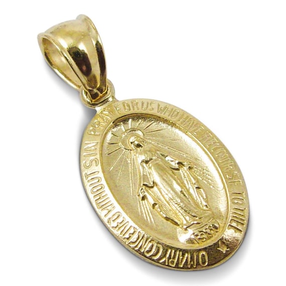 14K Yellow Gold Miraculous Medal Cross Rosary Necklace - 16.5 In