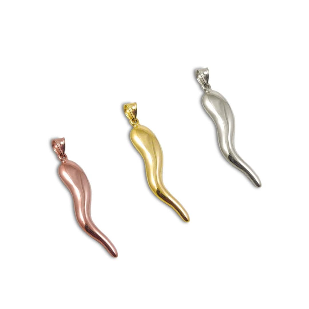 14K Yellow White or Rose Gold Italian Horn Pendant Cornicello Pendant
