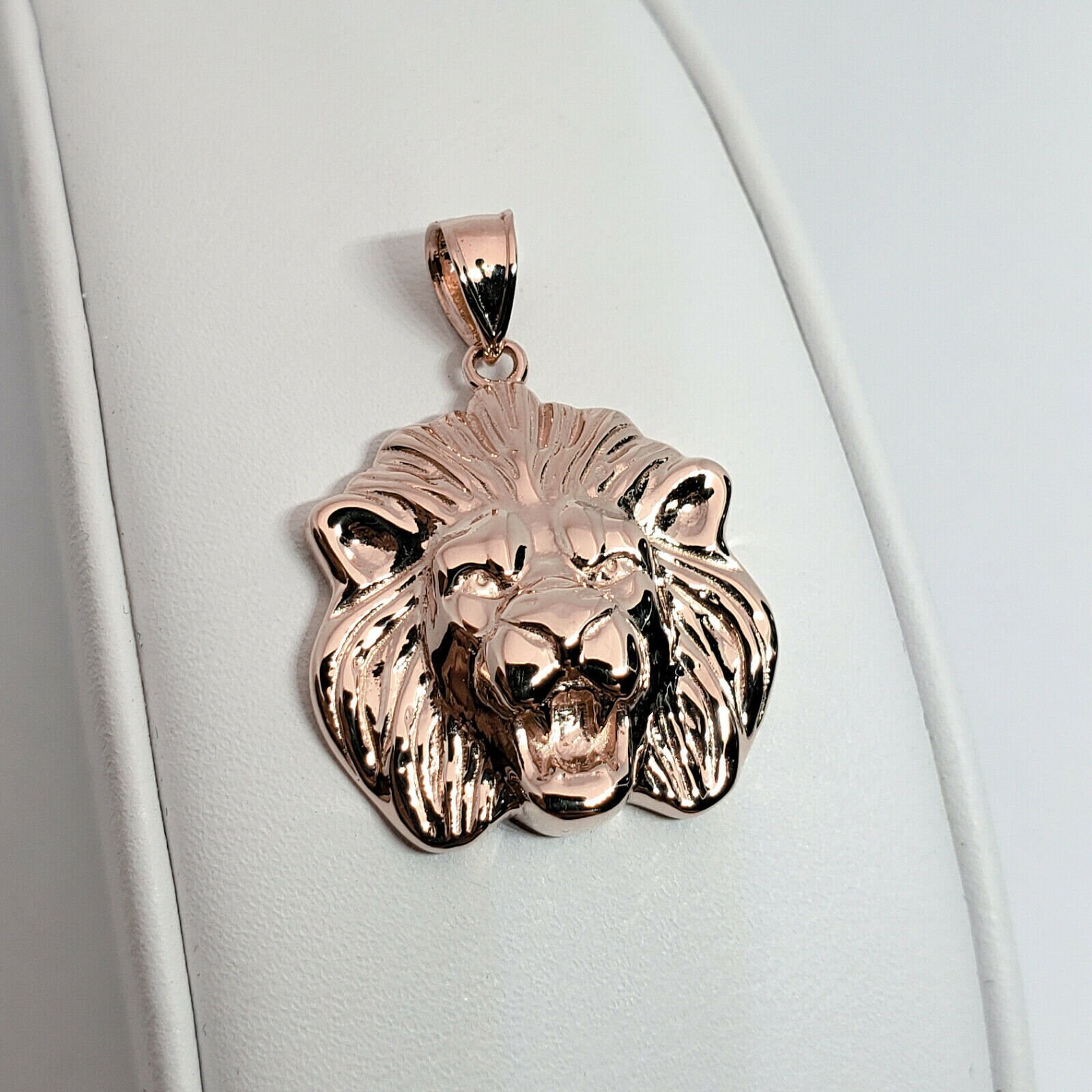 Solid 14K Rose Gold Mens Lion Pendant 