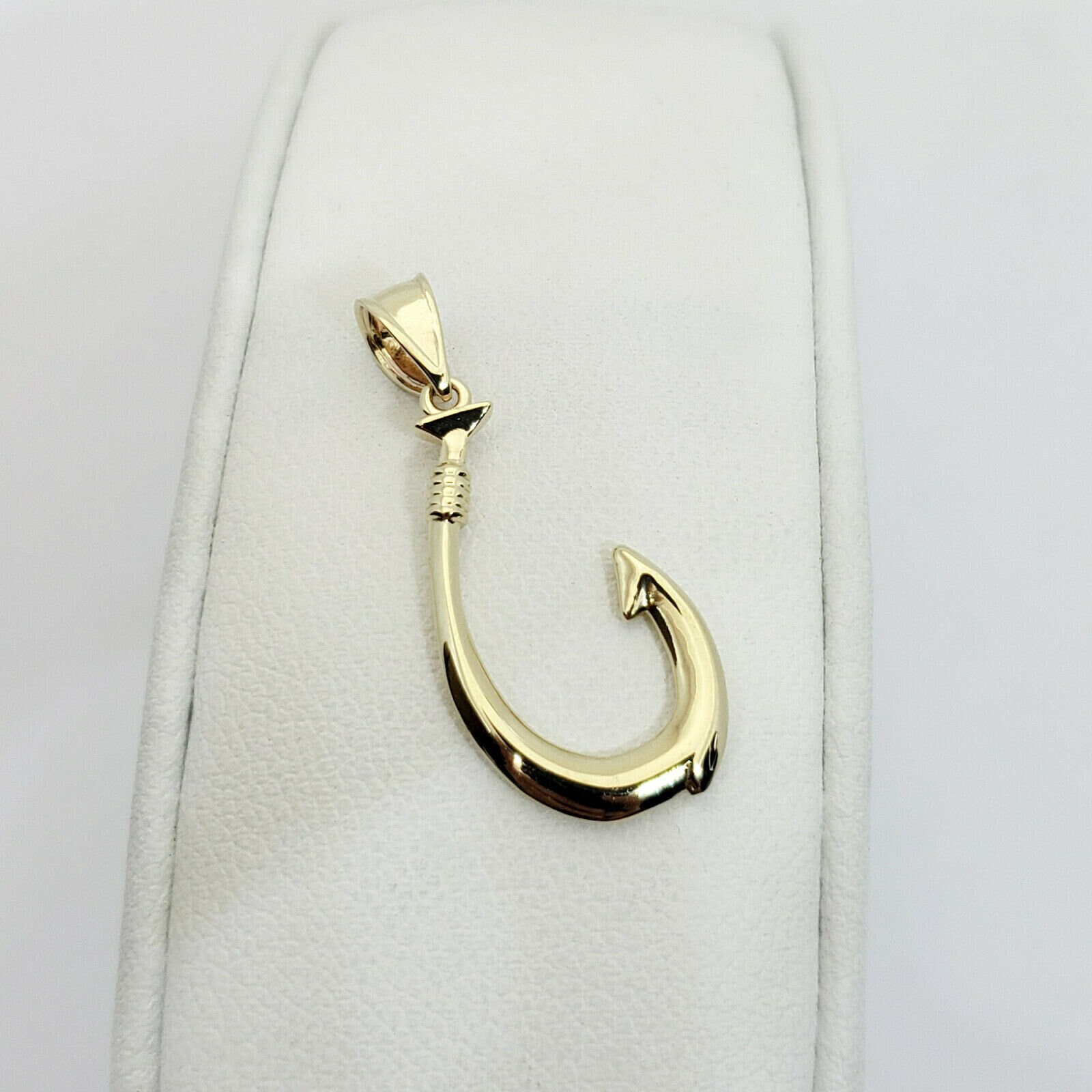 Solid 14K Yellow Gold Fish Hook Pendant 