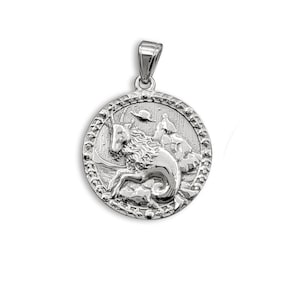 Real 14K White Gold Capricorn Pendant, Zodiac Sign Coin Pendant Astrology Jewelry