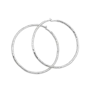 Solid 18K White Gold Hoop Earrings, Handmade Hammered Gold Hoops for Women, Gold Faceted Hoop Earrings
