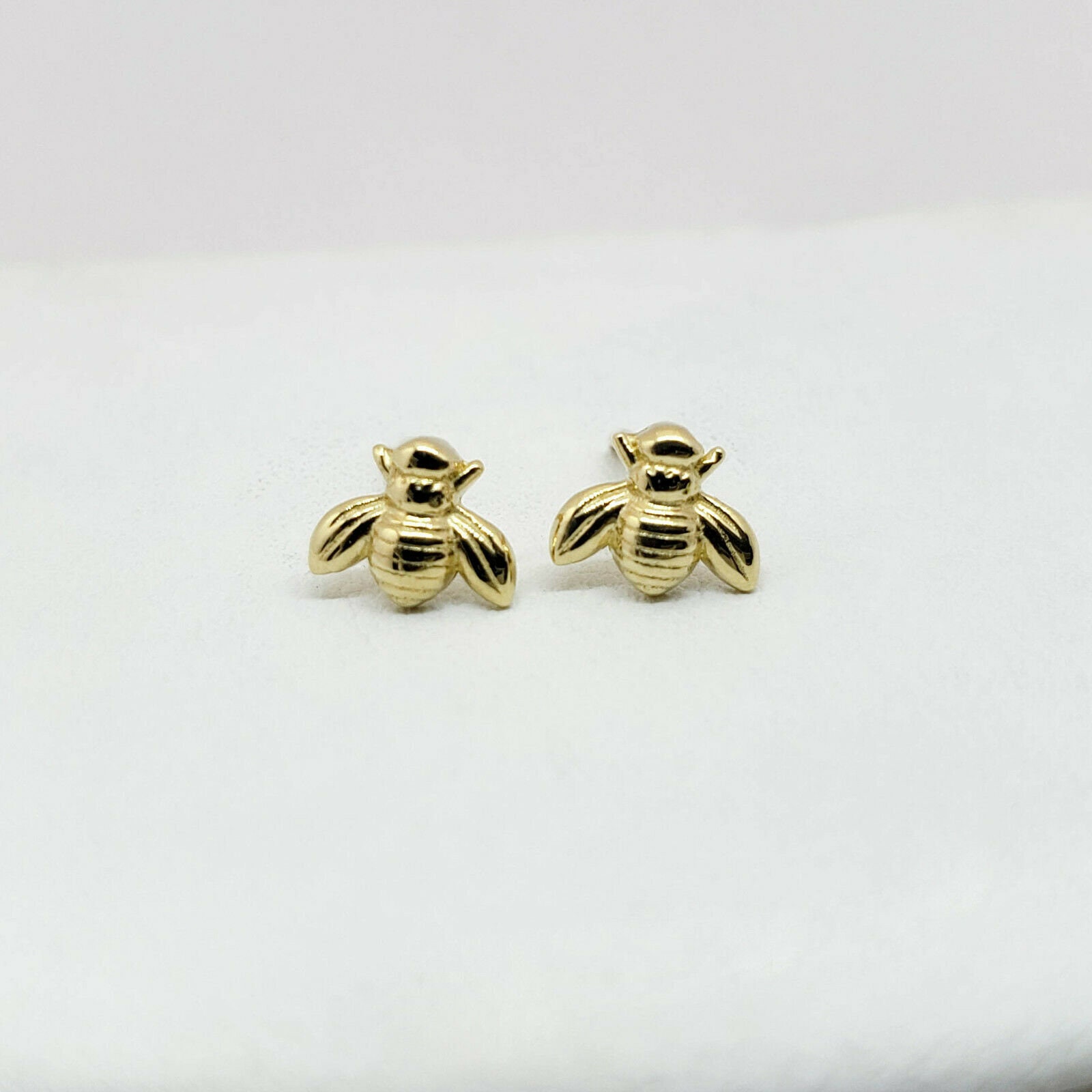 Solid 10K Yellow Gold Bee Earrings Honey Bee Small Dainty Etsy
