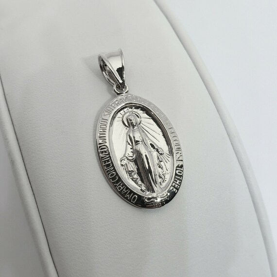 Solid 14K White Gold Miraculous Medal 