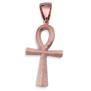 Real 10K Rose Gold Ankh Pendant, 3 Sizes, Diamond Cut Solid Gold Egyptian Cross
