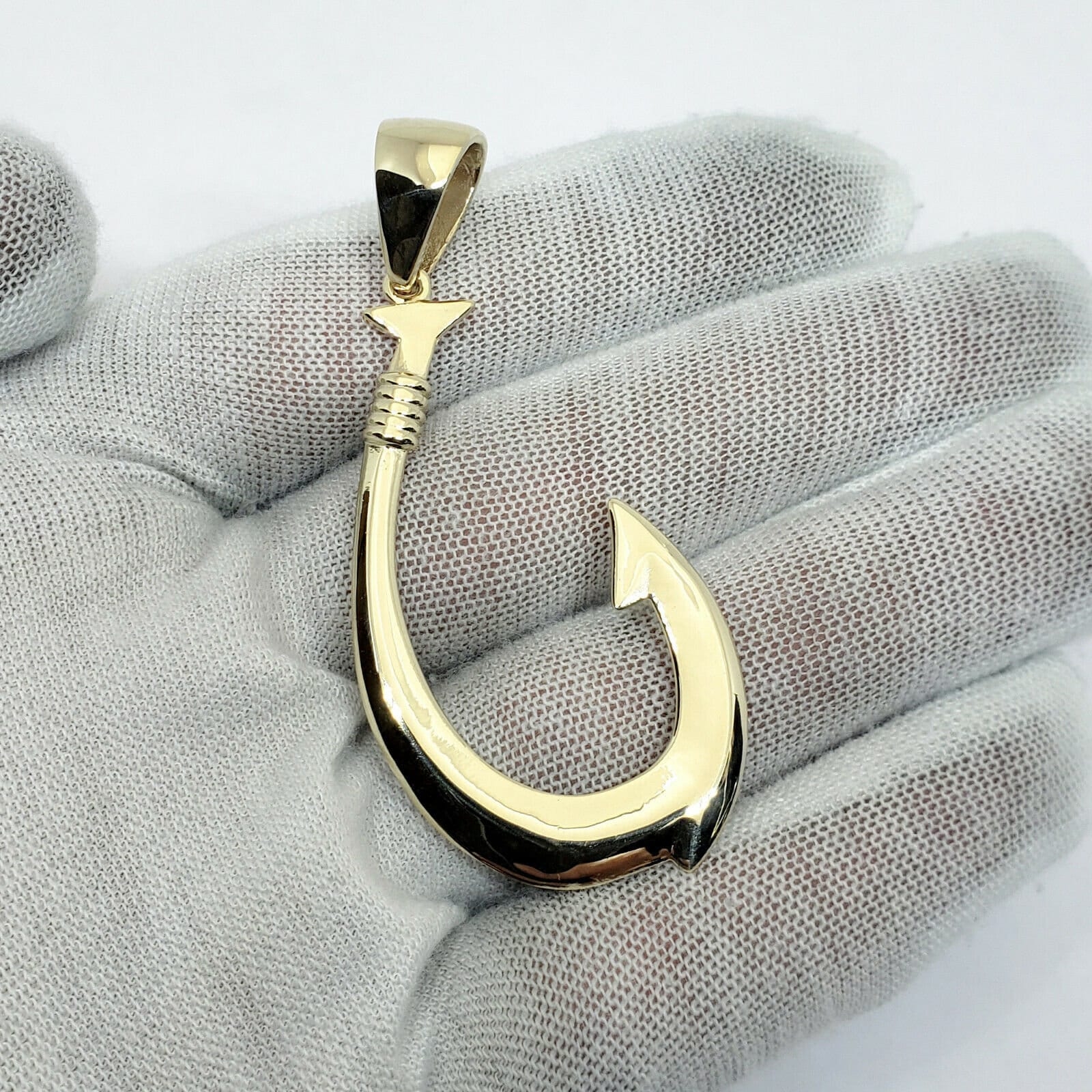 Solid 14K Yellow Gold Fish Hook Pendant large 2 1/2 Etsy