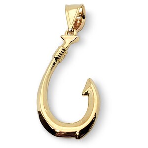 Real 18K Yellow Gold Fish Hook Pendant All Sizes Hawaiian Fish Hook Jewelry, Hawaiian Makau, Hei Matau, Polynesian Pendant