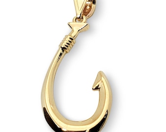 Polynesian Tribal Maui 18K Gold Vermeil Fishing Hook Necklace