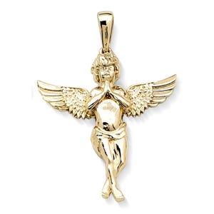 Real 14K Yellow Gold Angel Pendant Praying Baby Guardian Angel Pendant 3 Sizes