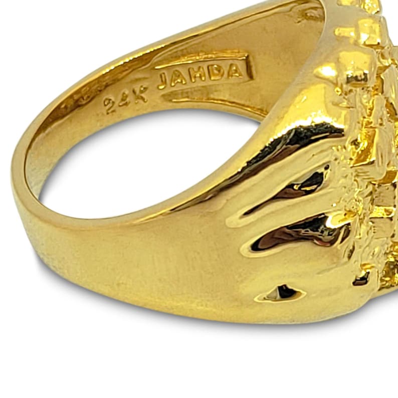 Solid 24K Yellow Gold Extra Large Diamond Cut Mens Nugget Ring, Size 5 - 11 image 5