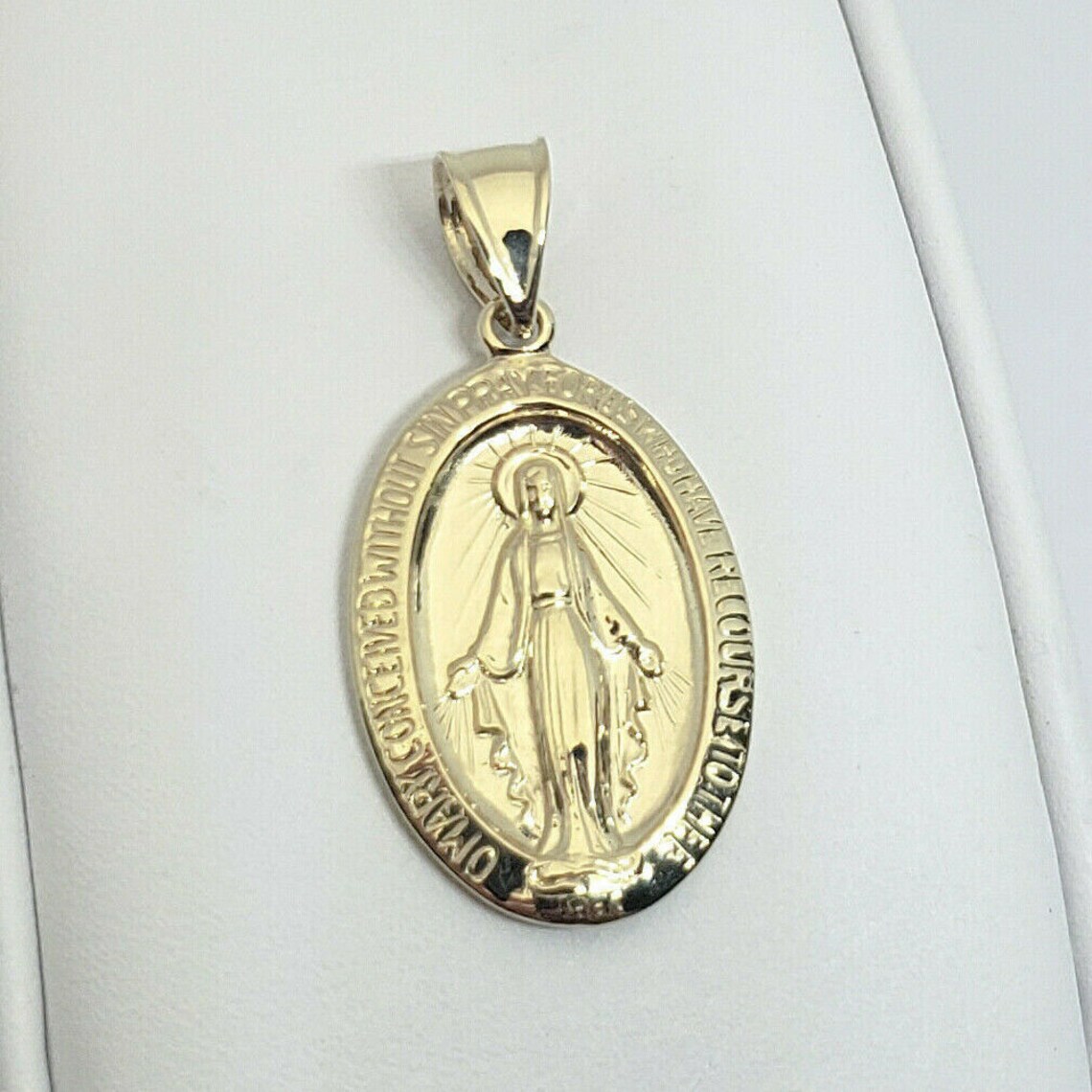 Solid 14K Yellow Gold Miraculous Medal Virgin Mary Pendant | Etsy