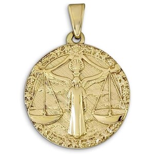 Real 10K Yellow Gold Libra Pendant, Zodiac Sign Coin Pendant Astrology Jewelry