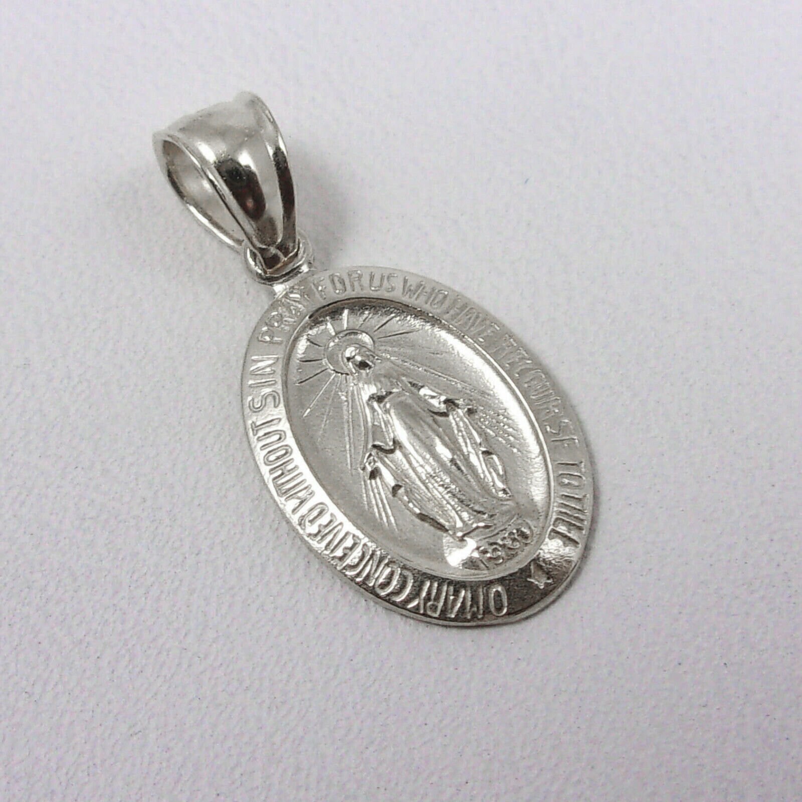 Solid 14K White Gold Miraculous Medal 