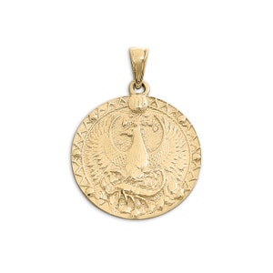 Real 18K Yellow Gold Scorpio Pendant, Zodiac Sign Coin Pendant Phoenix Astrology Jewelry
