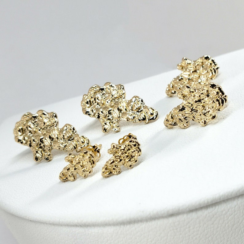 Solid 18K Yellow Gold Mens Nugget Earrings All Sizes Small Etsy