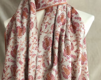 Natural Saffron Floral Design Sozni Jamawar Pashmina Shawl