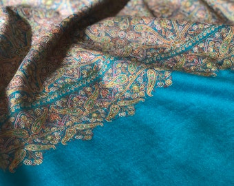 Turquoise Antique Mandala Design Sozni Jamawar Pashmina Shawl