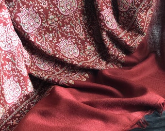 Elegant Burgundy Lotus Design Silk Embroider Pashmina Shawl