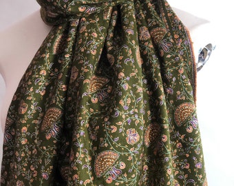 Emerald Ginko Design Silk Embroidery Pashmina Shawl