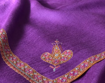 Bright Purple Hashidar Silk Embroidery Pashmina Shawl