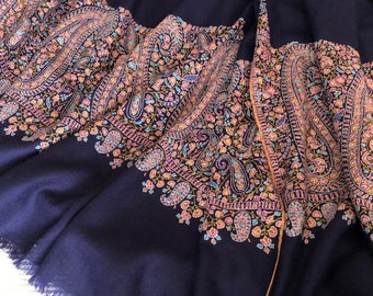 Navy Almond Design Palla Embroidery Pashmina Shawl