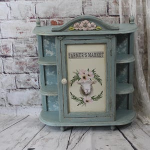 Vintage Blue Curio Cabinet: Shabby Chic Display, Wall Hanging or Freestanding