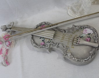 vintage inspired wooden small violin with bow,  musical instrument,up-cycled children's violin,gift idea,shabby rustic chic,home decor