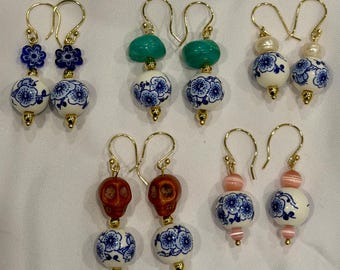 Mexican Inspired Ceramic Bead Earrings | Talavera Style Earrings | Gold Filled Hooks | Handmade Artisan Earrings