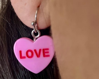 Conversation Heart Earrings | heart earrings | heart charm earrings| Valentine’s Day