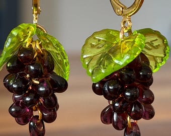 Handmade Grape Cluster Earrings | Czech Glass Fruit Earrings | Gold Filled or Stainless Steel hooks | Vineyard Inspired Jewelry