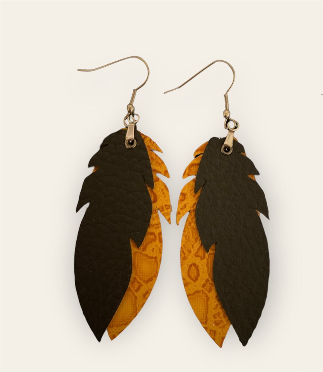 Layered Faux Leather Feather Earrings Feather Earrings Etsy