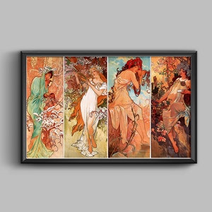 Art Nouveau, Sztuka Vintage, Mucha Seasons, Plakat, Alphonse Mucha, Pory Roku, Wystrój Natury, Sztuka Ścienna, Wystrój Domu, Wysokiej Jakości Wydruk Artystyczny