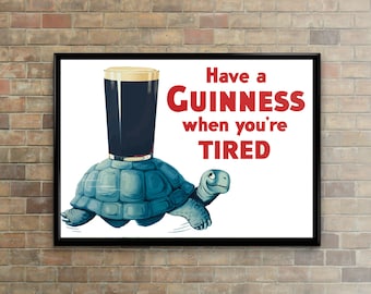 Retro Vintage Poster, Vintage Art Print, Retro, Decor, Wall Art, Guinness Turtle, Home Decor, High Quality, Art Print, Bar, Bar Decor