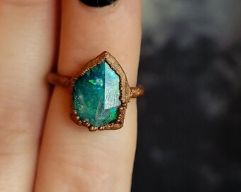 Size 6 Fantasy Crystal Turquoise Enchanted Forest Fairy Elven Witch Mermaid Fairytale Handmade OOAK Resin Copper Ring