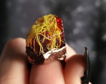 Size 6 Moss and Ruby Red Blood Enchanted Forest Crystal Mens Womens Unisex Ring